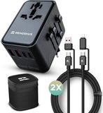 Remodius® Wereldstekker – Universele Reisstekker voor 220+ landen - Inclusief 2x UniCharge Oplaadkabel