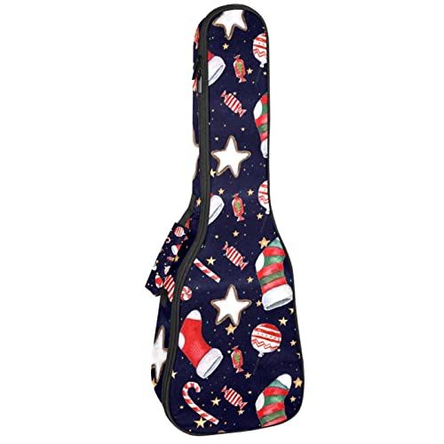 Mersov Concert Ukelele Rugzak, Heavy Duty Ukelele Case Bag met Opslag, Sopraan Concert Tenor Ukelele 10MM Gewatteerde BagBlack SchapenKerst Kousen Snoep Bell