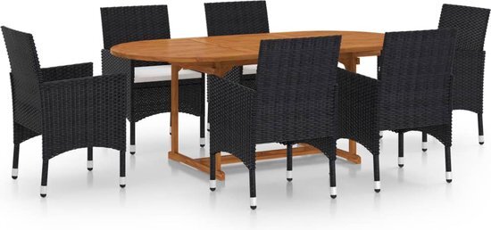 vidaXL 7-delige Tuinset poly rattan zwart VDXL_3070751