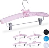 Merkloos Relaxdays Kledinghangers Satijn - Set van 5 - Met Knijpers - Zacht - 38 cm Breed - Broekhanger - Roze