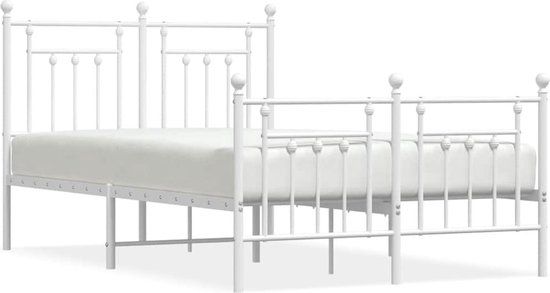 vidaXL Bedframe met hoofd- en voeteneinde Metaal Wit 135x190 cm