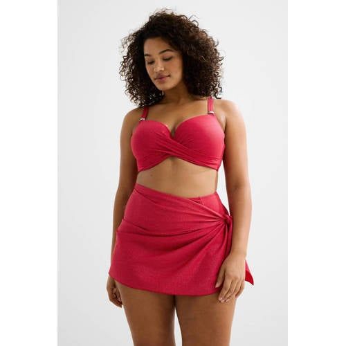 BEACHWAVE pareo met lurex en textuur rood
