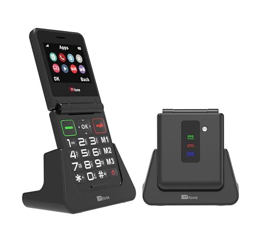 TTfone TT660 Opvouwbare mobiele telefoon voor senioren, grote knoppen, noodhulpfunctie, lange batterijduur, zwart (met dock-oplader)