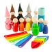 Ulanik Poupées en bois Bonnets Écharpes Jouets Montessori 1 an | Jeu de tri en bois ; 12 couleurs ; gobelets, bonnets et écharpes en feutre ; plateau en bois de bouleau