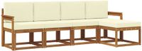 vidaXL - Bank loungeset - 5 zitplekken - Natuurlijk en crème - Acacia hout