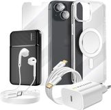 Mayaxess, ensemble complet pour iPhone 13, incluant étui, protection en verre, chargeurs, batterie externe, transparent