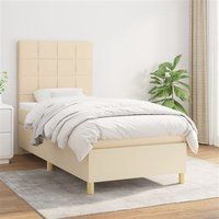 vidaXL Sommier à Lattes de Lit avec Matelas, Lit Rembourré, Lit Simple, Lit Adulte de Chambre à Coucher Intérieur, Moderne, Crème 90x200 cm Tissu