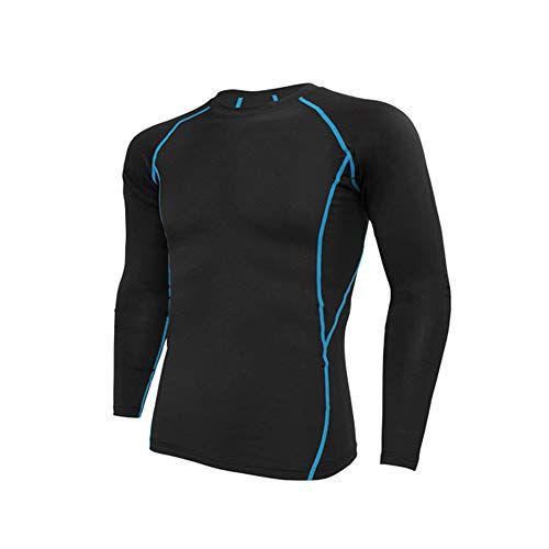 BaronHong Heren Athletic Compression Sport Fitness Lange Mouwen T-Shirt - Blauw - 3XL
