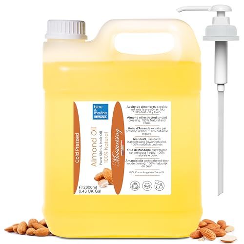 Koudgeperste bleu & marine Bretania Koudgeperste zoete amandelolie, hydraterende verzorging voor lichaam en gezicht, preventie striae zwangerschap, natuurlijke make-up remover, stralend haar, oranje, 2000 ml