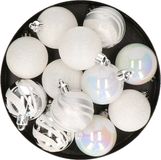 Atmosphera kerstballen 12x - wit parelmoer/zilver - 4 cm - kunststof
