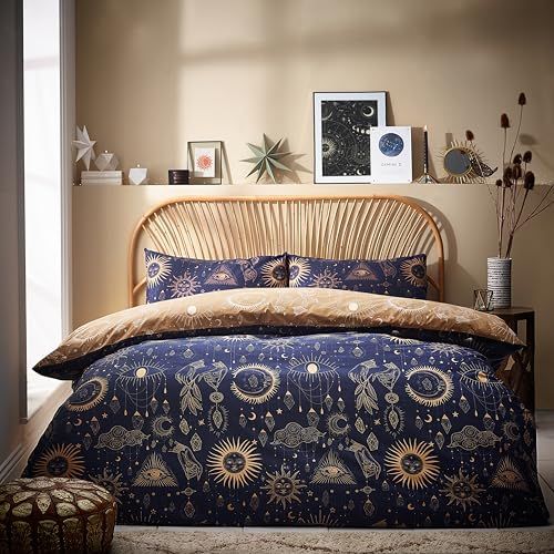 furn. Constellation Dekbedovertrek Set, Polycotton, Goud/Navy, Eenpersoons