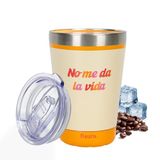 FISURA – Thermosbeker van roestvrij staal "No me da la vida" in oranje, 310 ml koffiemok to go, BPA-vrije thermobeker voor auto en onderweg, origineel cadeau