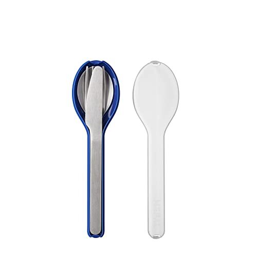 Mepal 3-delige bestekset Ellipse - Vivid blue - reisbestek set - bestaande uit messen, vork en lepel - verpakt in etui - campingbestek set
