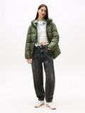 Tommy Jeans Dames TJW HOODED MIDI PUFFER JAS DW0DW21626, Groen, M