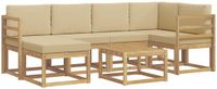 vidaXL Hoek loungeset 6 zitplaatsen Wit en Beige Massief Acacia Hout