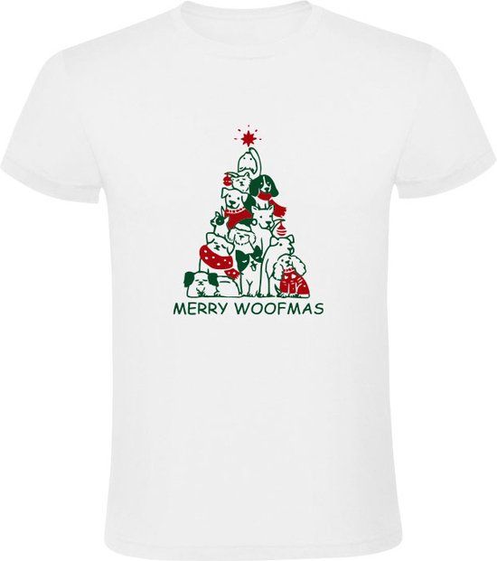 Merry Woofmas Heren T-shirt 3XL - Kerst - Wit