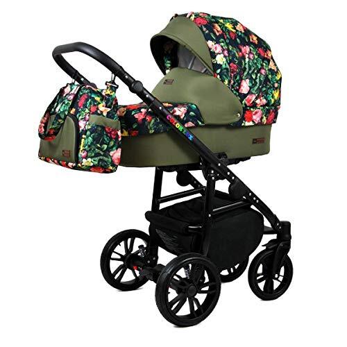 SaintBaby Kinderwagen 3in1 Isofix 2in1 DIN EN 1888 Zwenkte pneumatische banden Fire Black by Roses with Tulips on Black 2in1 zonder autostoel