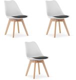 LEOBERT Set van 3 Stoelen MARK – Wit/Zwart, Beukenhouten Poten, Kunststof Zitting met Kunstlederen Kussen, Strak Design, Ergonomisch, Max. 120 kg