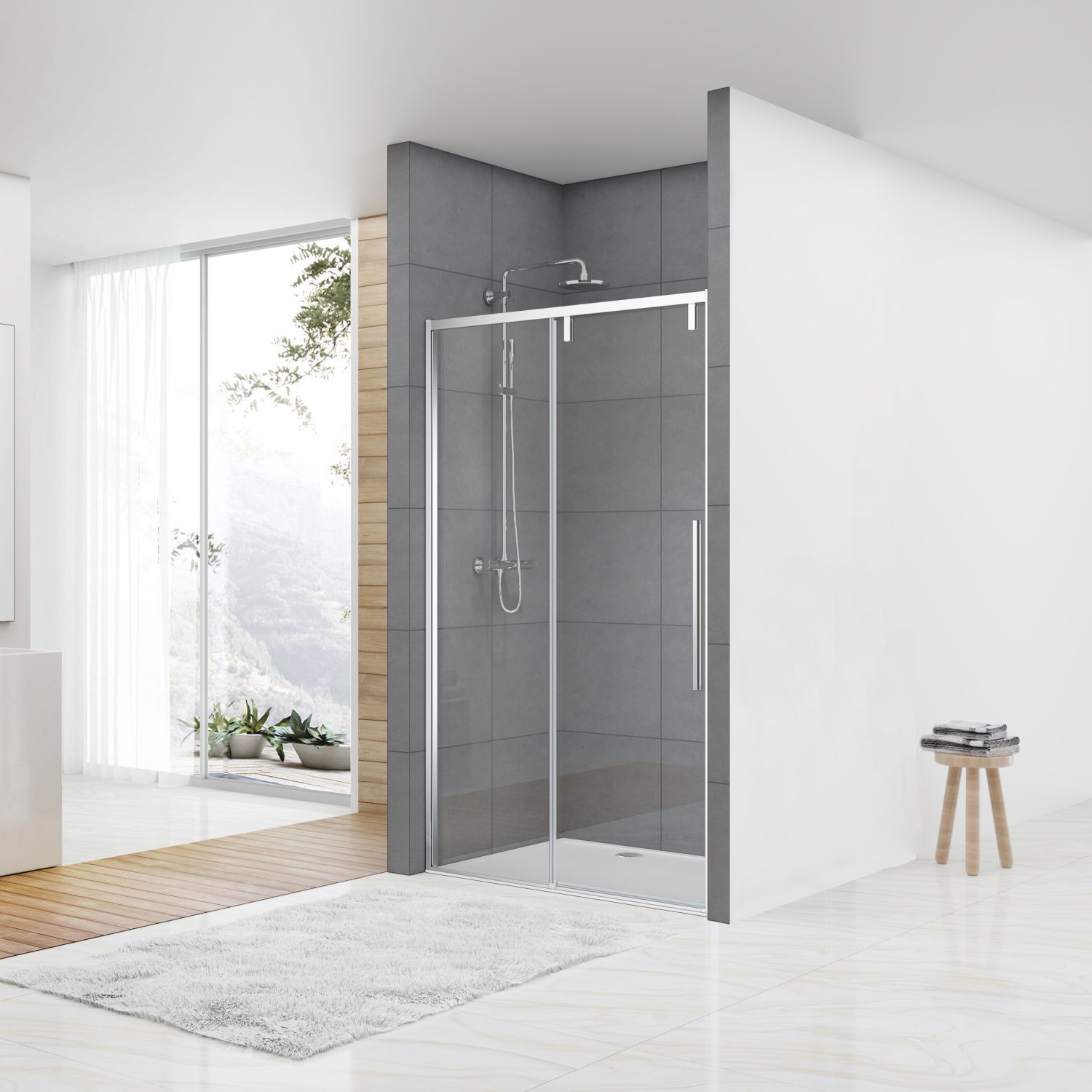 van Rijn Nisdeur ST06 Schuifdeur met Vaste Wand 120x200 cm 8 mm Soft Close Chroom