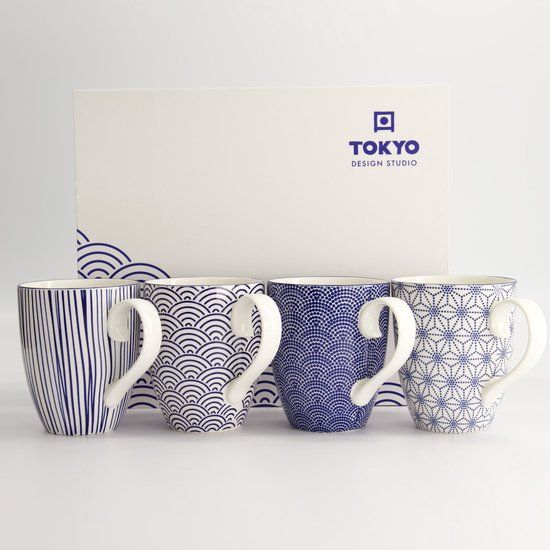 Tokyo Design Studio Nippon Blue Mokken Set - 4 stuks - 380 ml