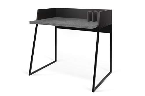 TemaHome Volga Bureau, met metalen frame, kleine scheidingswanden, met kabeldoorvoer, chipboard/MDF/metalen poten, Black and Concrete Look, 90 x 60 x 88 cm (l x b x h)