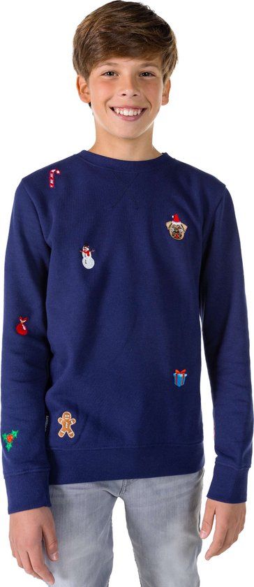 OppoSuits Deluxe X-Mas Icons - Navy - Tiener Kerst Sweater - Blauw - Maat 10 Jaar
