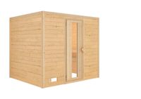 Karibu Sonara Sauna, sauna d'intérieur, panneau avant, poêle 9 kW, commande externe, easy, 259x210x206 cm, avec corniche de toit, avec porte économe en énergie