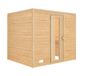 Karibu Sonara Sauna, sauna d'intérieur, panneau avant, poêle 9 kW, commande externe, easy, 259x210x206 cm, avec corniche de toit, avec porte économe en énergie