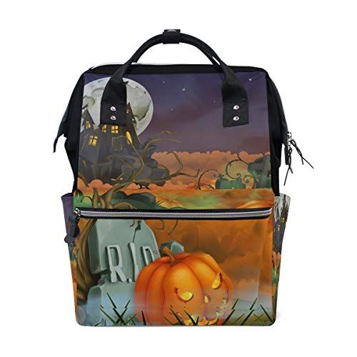 MONTOJ Gelukkig Halloween Achtergrond Canvas Rugzak Reizen Campus Rugzak - 7422591848787