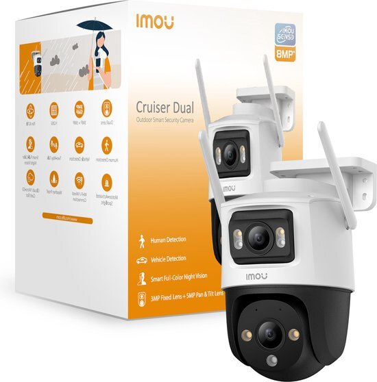 Imou Cruiser Dual 10MP - Beveiligingscamera Voor Buiten - Wit - Camera Met Verstelbare Dubbele Lens (2 x5MP) - 360&#176; Dekking - Accurate Persoons- En Voertuigdetectie - Nachtzicht Continue In Kleur - Sirene - IP66 Bestemd Tegen Zware Weeromstandigheden