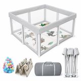 Lucellia® Grondbox Baby - Speelbox & Kruipbox Inklapbaar-playpen-Kinderbox met Speelmat & 50 Ballenbak Ballen-Opbergtas-125x125x70 cm-Licht grijs