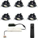 HOFTRONIC Set van 6 Sienna - LED Inbouwspot - Zwart - 12V - Dimbaar - Kantelbaar - 2700K Warm wit - IP44