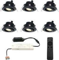 HOFTRONIC Set van 6 Sienna - LED Inbouwspot - Zwart - 12V - Dimbaar - Kantelbaar - 2700K Warm wit - IP44