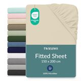 Twinzen hoeslaken 150x200 cm met insteekvak van 30 cm, beige, Oeko-Tex