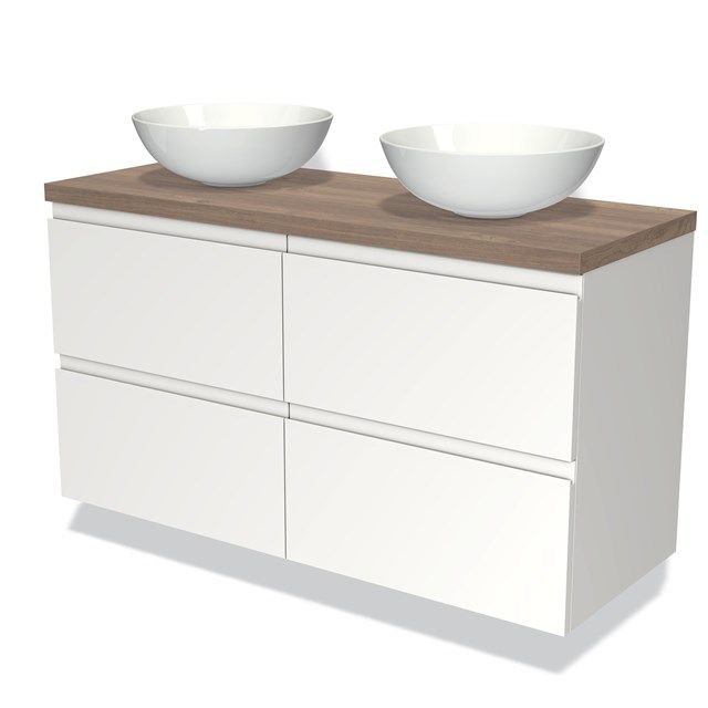 Maxaro Badkamermeubel Modulo Plato 120cm Mat Wit 4 Lades Greeploos Middenbruin Eiken Blad