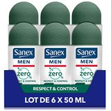 SANEX Deodorant roll-on 0% Men Respect & Control – 6 x 50 ml