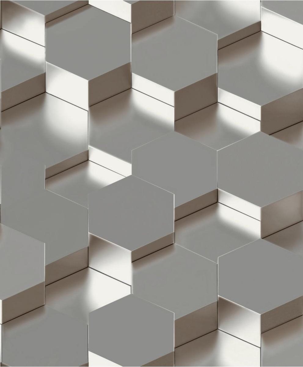 Dutch Wallcoverings Galactik 3D zeshoek zilver L970-09