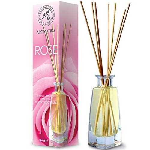 AROMATIKA trust the power of nature AROMATIKA Diffuser Roos 100ml met 8 Bamboestokken - geen Alcohol - 100% Puur & Natuurlijke Rose - Beter Kamergeur - Aromatherapie