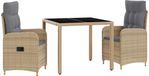 vidaXL Eettafel Set 3-delig Beige en Lichtgrijs Polyrotan