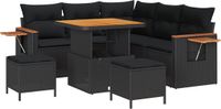 vidaXL Tuinbank Set Zwart Poly Rattan 9 Kussens Metaal 219 cm Breed
