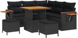 vidaXL Tuinbank Set Zwart Poly Rattan 9 Kussens Metaal 219 cm Breed