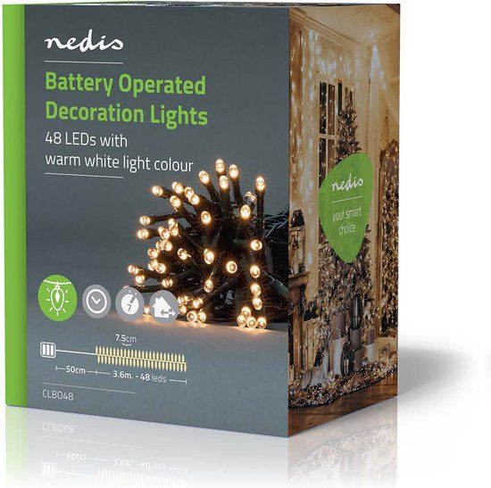 Nedis Decoratieve Verlichting | Koord | 48 LED's | Warm Wit | 3.60 m | Licht effecten: 7 | Binnen & Buiten | Batterij Gevoed
