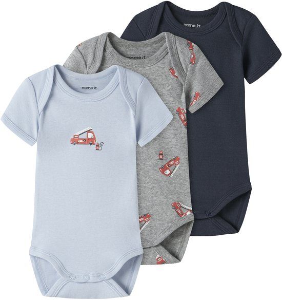 NAME IT NBMBODY 3P SS FIRETRUCK NOOS Baby Bodies - Grey Melange - 50