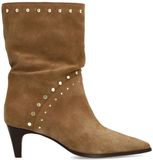 Manfield Dames Beige Suède Enkellaarsjes met Studs - Maat 36