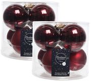 Decoris Kerstballen - 12x stuks - donkerrood - glas - 8 cm
