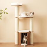 Kein Marken-/Fanartikel Kartonnen krabpaal, 135 cm hoog, XXL-model, 3 plateaus, kattenhuis, 12 cm dikke stammen, antikeerbescherming, waterdicht (bruin/wit)