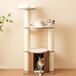Kein Marken-/Fanartikel Kartonnen krabpaal, 135 cm hoog, XXL-model, 3 plateaus, kattenhuis, 12 cm dikke stammen, antikeerbescherming, waterdicht (bruin/wit)