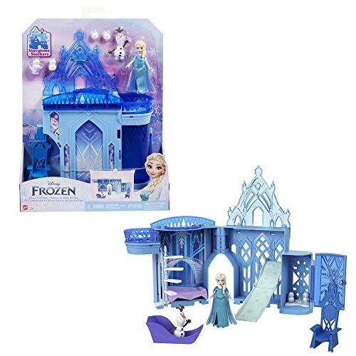 Disney Frozen Speelgoed, Stapelbaar kasteel van Elsa, poppenhuisspeelset met kleine pop en 8 onderdelen, geïnspireerd op de films, reisspeelgoed en cadeaus voor kinderen, HPR37
