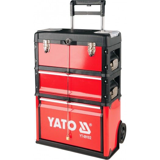Yato YT-09102 Tool Box - Aluminum, Metal, Plastic - Black, Red - 3 Compartments - 52x32x72cm