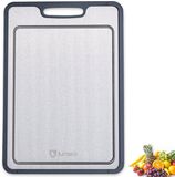 Lunaro Snijplank Inox Dubbelzijdig - PFAS-vrij - Cutting Board - Titanium Look - Met Sapgeul - Zonder Scherpe Randen - 36x25cm